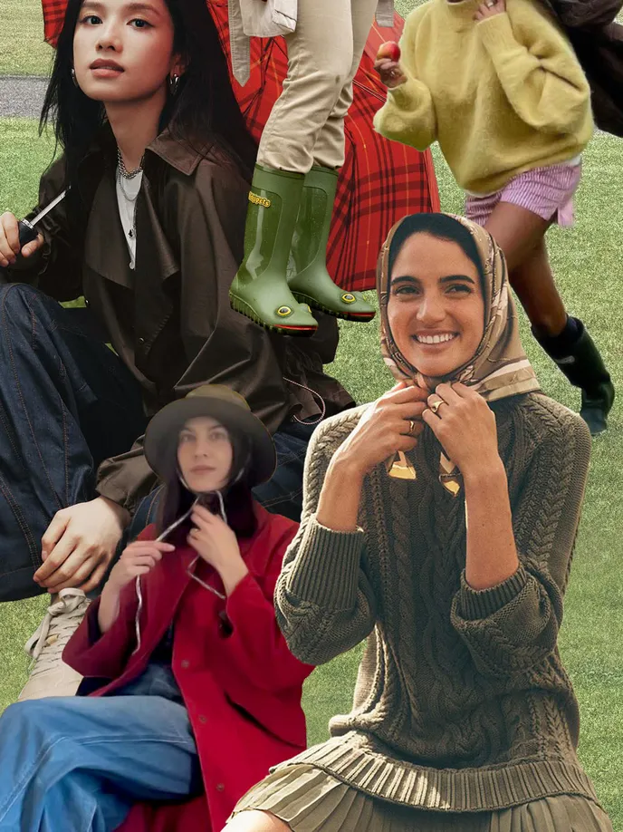 Group of fashionably dressed individuals outdoors showcasing various fall clothing styles